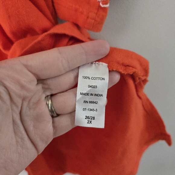 Woman Within 2X Tunic Top Embroidered Boho Scoop Neck Orange Elbow Sleeve Flowy - Picture 6 of 11